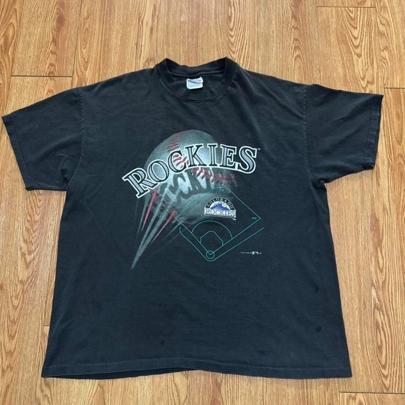 Vintage Colorado Rockies 90s MLB Baseball Black Single Stitch Shirt Size XL - Picture 1 of 8